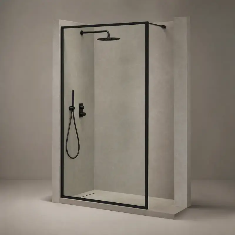 Inloopdouche zwart frame — Helder glas, mat zwart