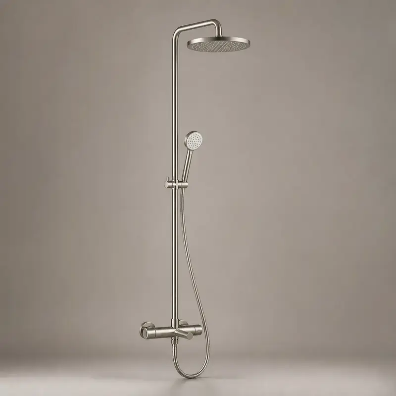 Douchezuil RVS — Thermostatisch, geborsteld